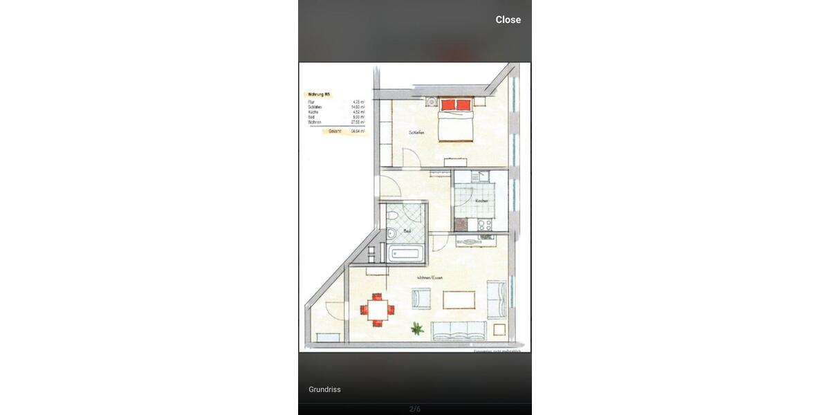Etagenwohnung Nürnberg Kleinweidenmühle - 2 Zimmer, 57 m&sup2;, 560&euro; | Angebot:27585464