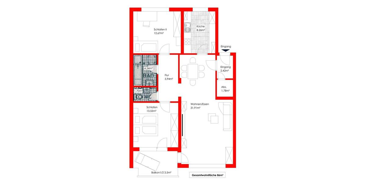 Etagenwohnung Zirndorf - 3 Zimmer, 86 m&sup2;, 900&euro; | Angebot:27578981