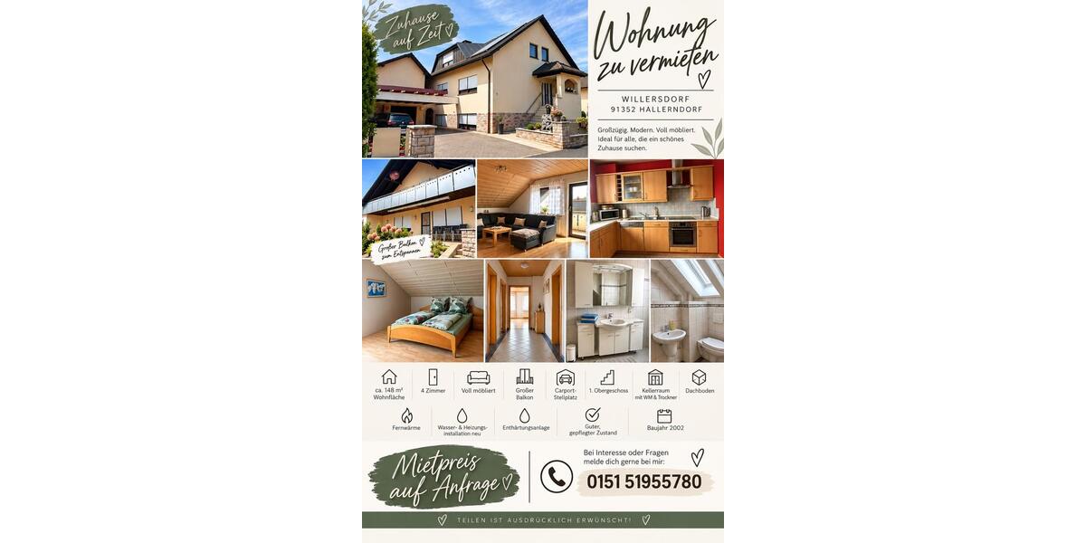 Dachgeschoßwohnung Hallerndorf - 4 Zimmer, 148 m&sup2;, 1.700&euro; | Angebot:27544347